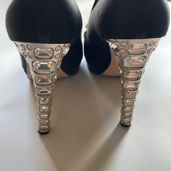 Miu Miu Black Satin Calzature Raso Open Toe Swarovski Crystal 4" Heels - Picture 4 of 9